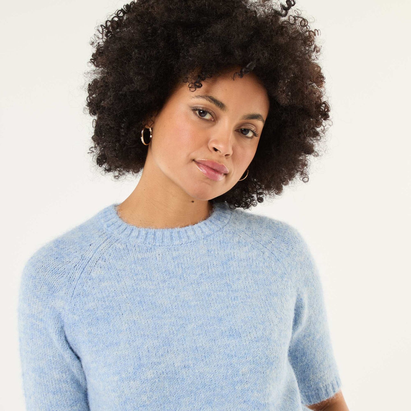 Chunky Knit Short-Sleeve Sweater BLUE