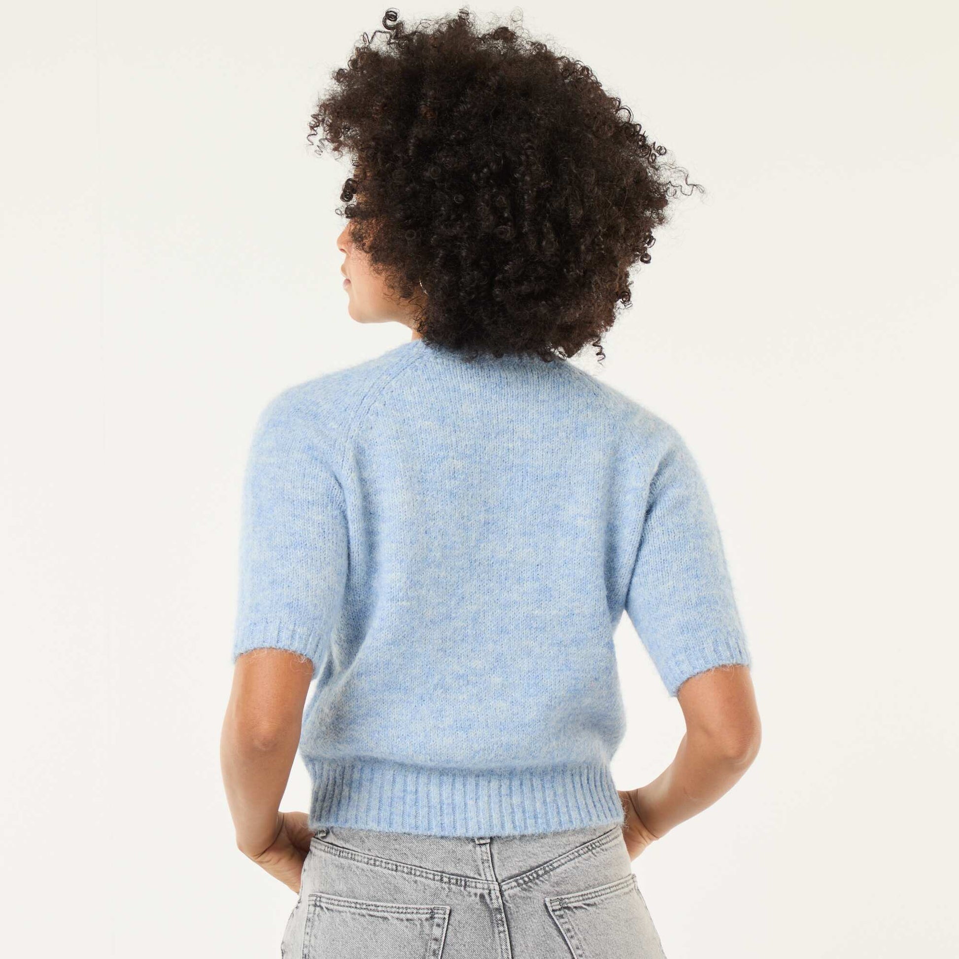 Chunky Knit Short-Sleeve Sweater BLUE