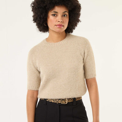 Chunky Knit Short-Sleeve Sweater BEIGE