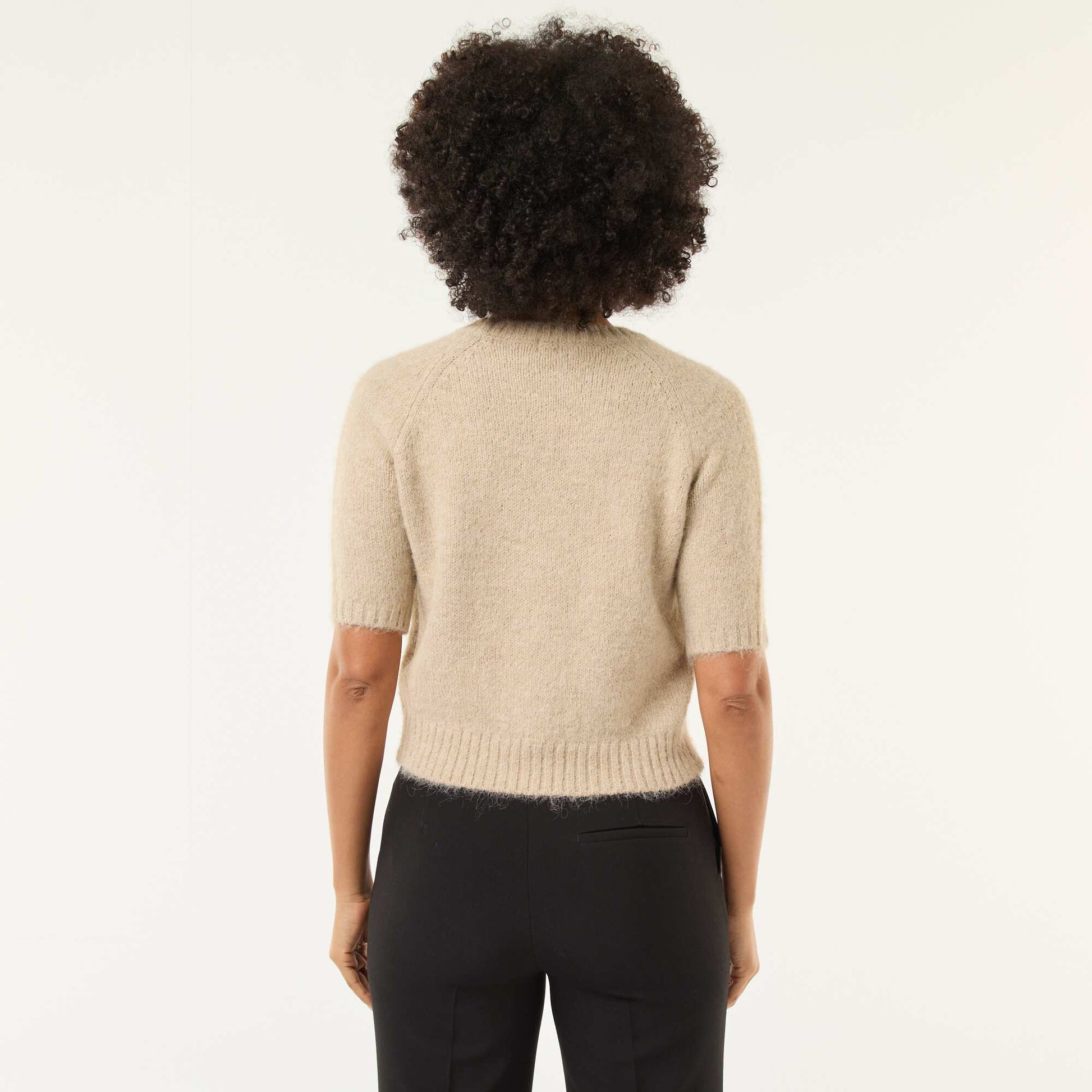 Chunky Knit Short-Sleeve Sweater BEIGE