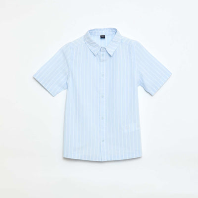 Striped Short-Sleeve Cotton Shirt BLUE