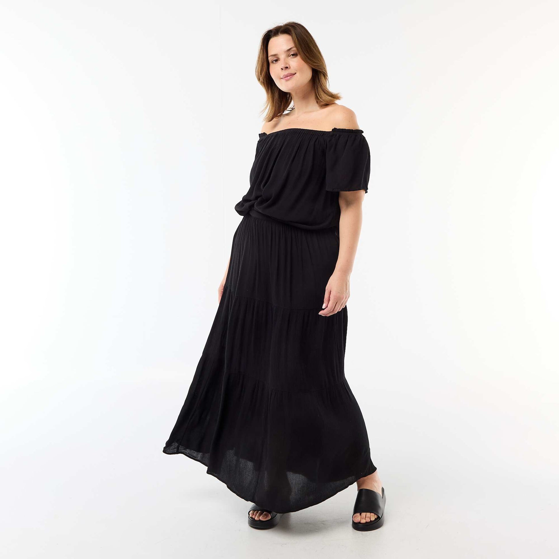 Crepe midi skirt BLACK
