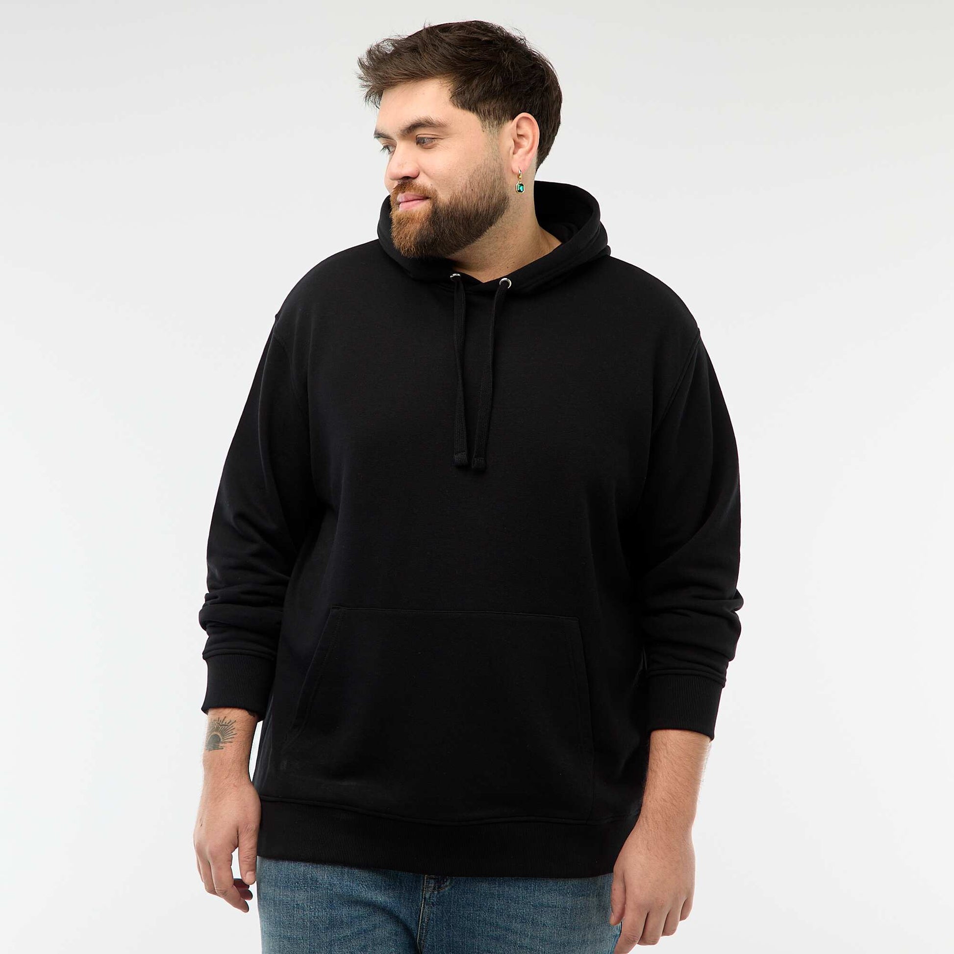 Solid Color French Terry Hoodie BLACK
