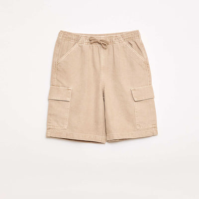 Cotton Drawstring Plain Shorts BEIGE