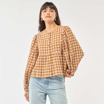 Cotton Checkered Blouse PINK