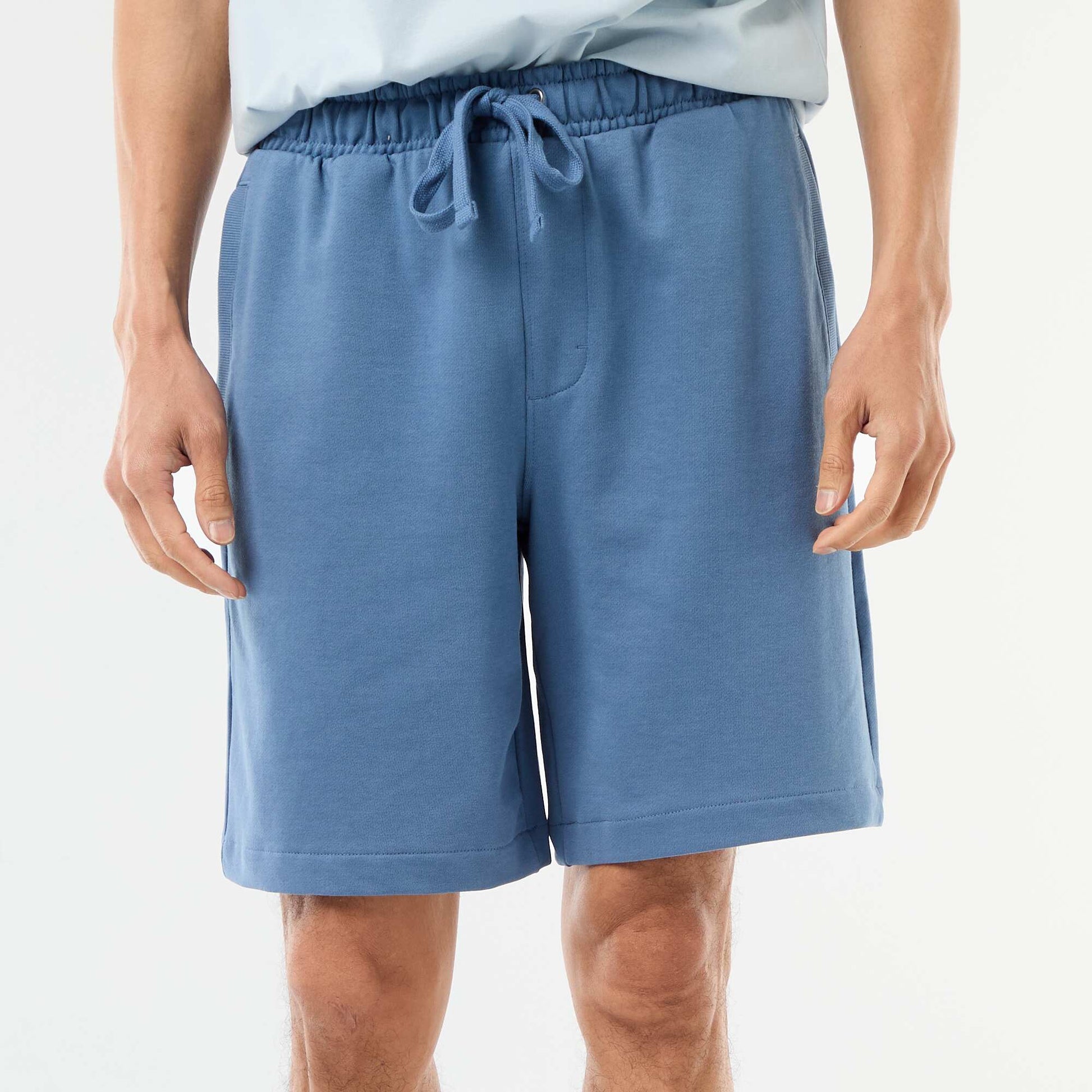 Plain Lightweight Fleece Bermuda Shorts BLUE