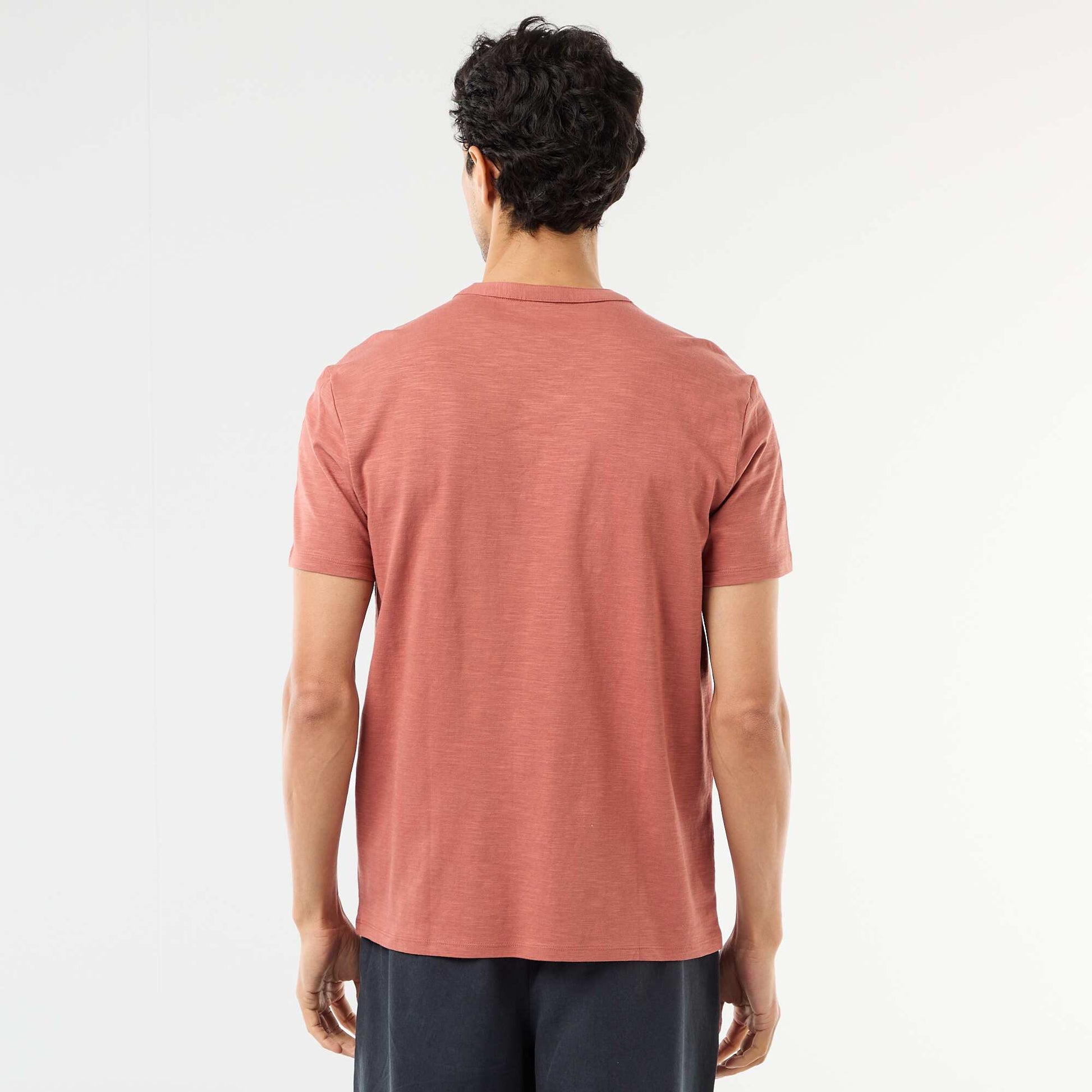 Short-Sleeved Tunisian Collar T-Shirt PINK