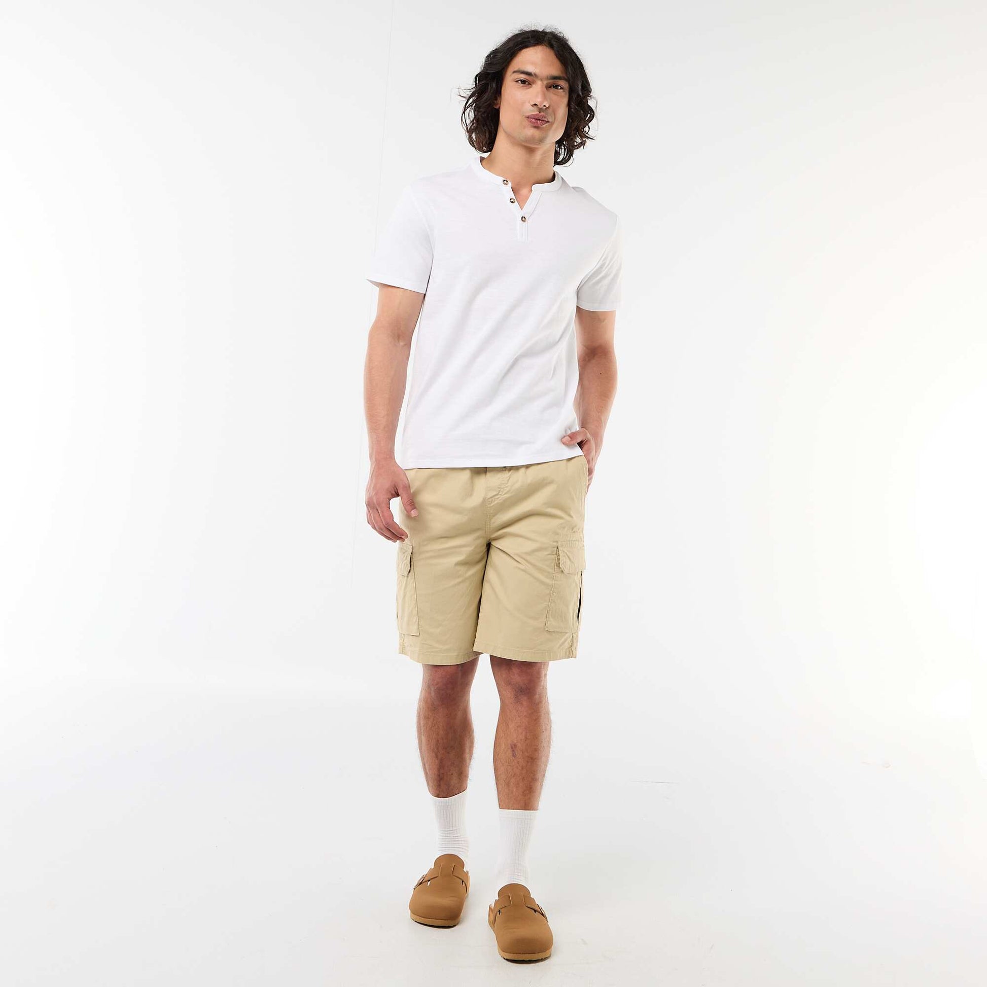 Short-Sleeved Tunisian Collar T-Shirt WHITE