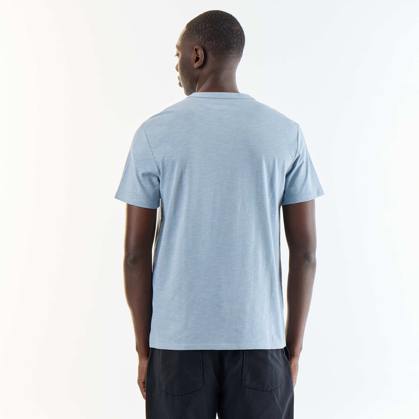 Short-Sleeved Tunisian Collar T-Shirt BLUE