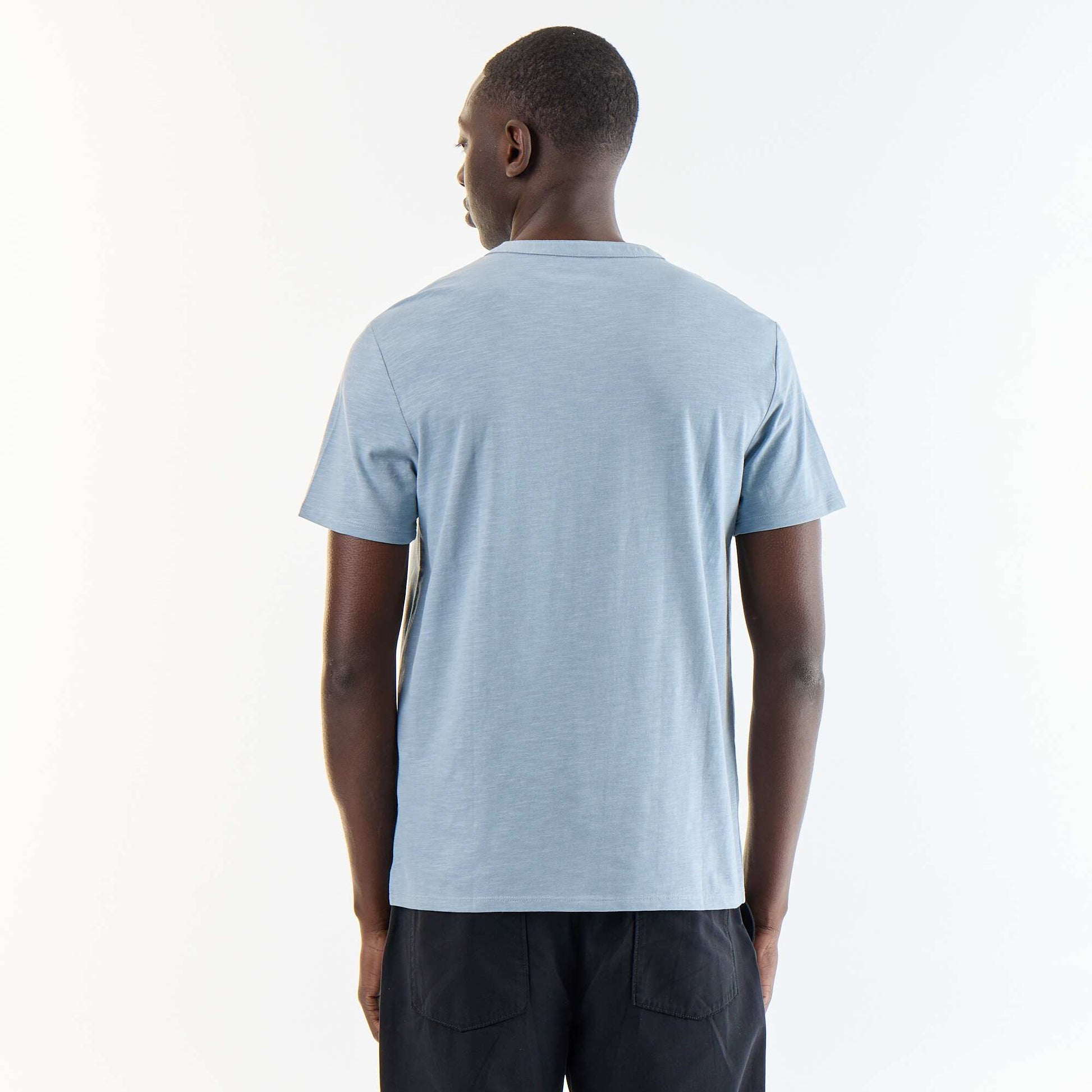 Short-Sleeved Tunisian Collar T-Shirt BLUE