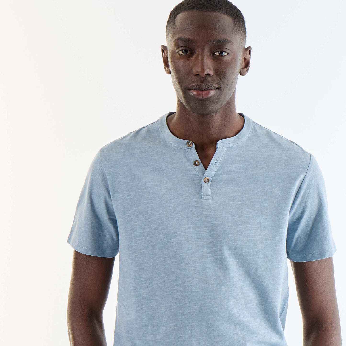 Short-Sleeved Tunisian Collar T-Shirt BLUE