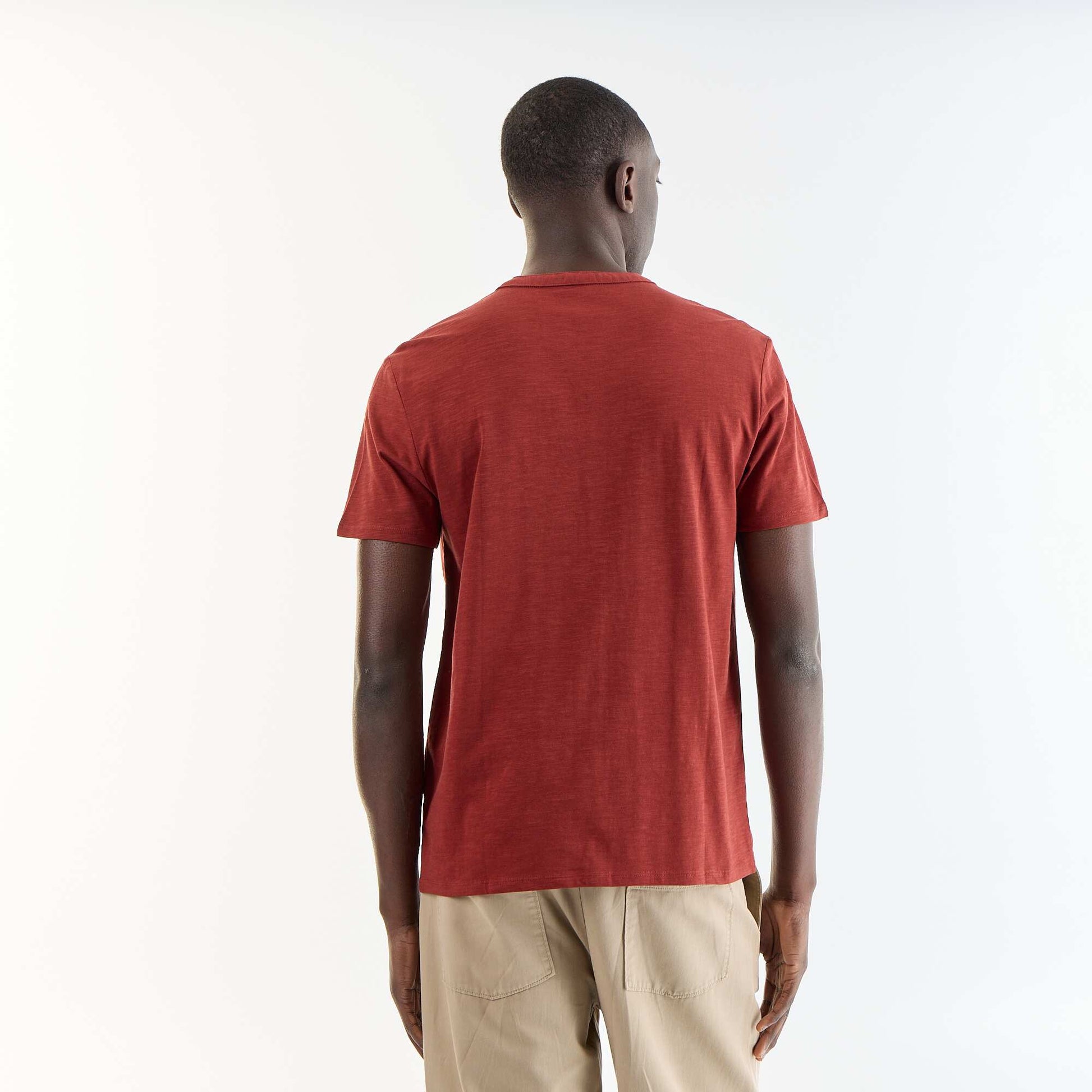 Short-Sleeved Tunisian Collar T-Shirt RED