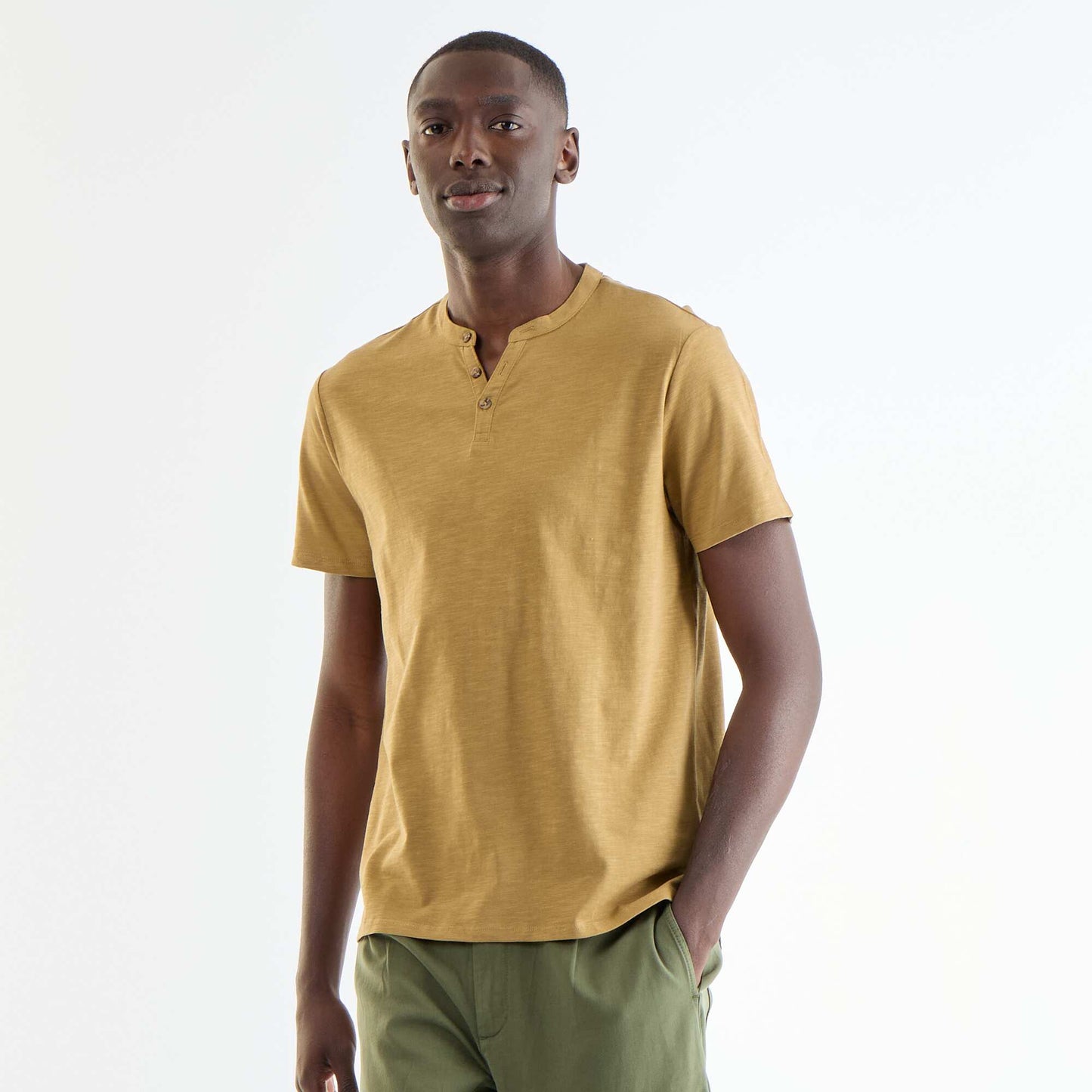 Short-Sleeved Tunisian Collar T-Shirt GREEN