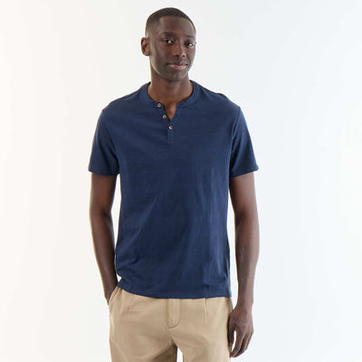 Short-Sleeved Tunisian Collar T-Shirt BLACK