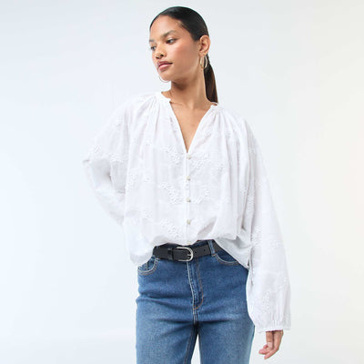 Blouse with floral embroidery WHITE