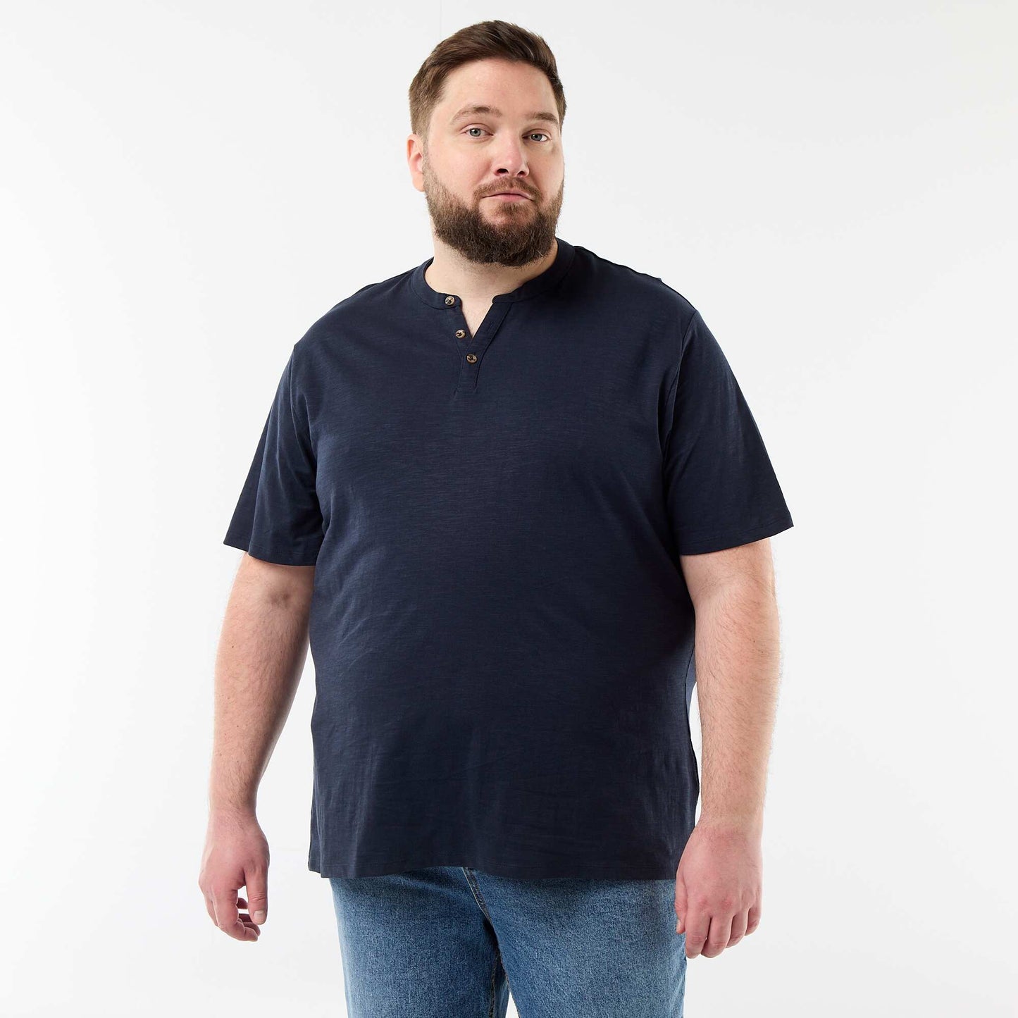Jersey T-shirt with Henley collar and short sleeves BLUE