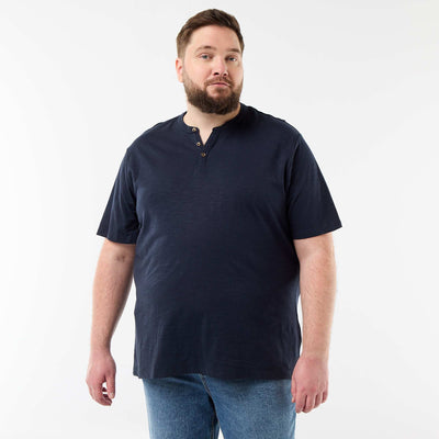 Jersey T-shirt with Henley collar and short sleeves BLUE