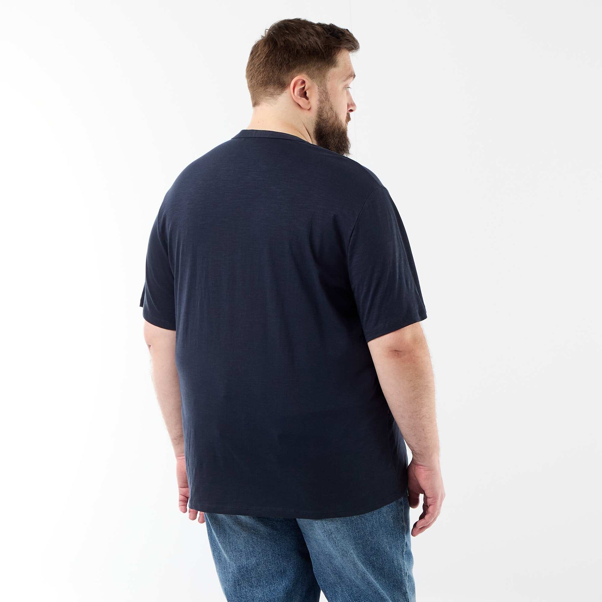 Jersey T-shirt with Henley collar and short sleeves BLUE