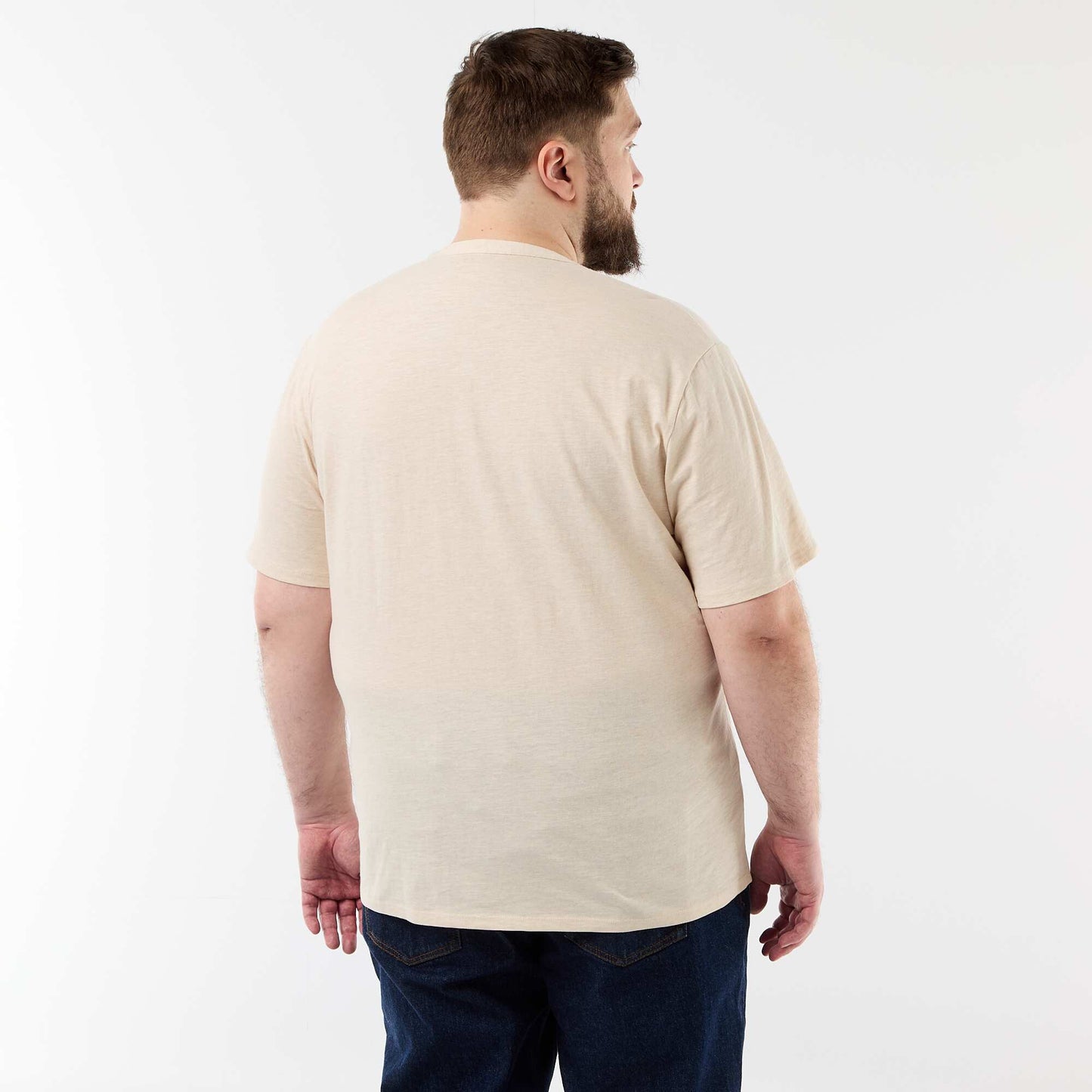 Jersey T-shirt with Henley collar and short sleeves BEIGE
