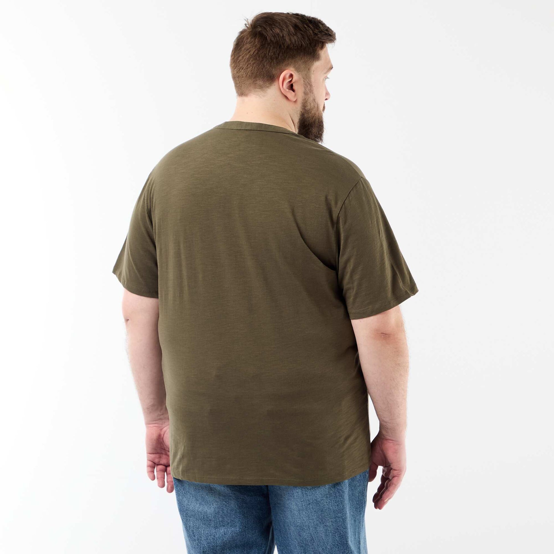 Jersey T-shirt with Henley collar and short sleeves KHAKI