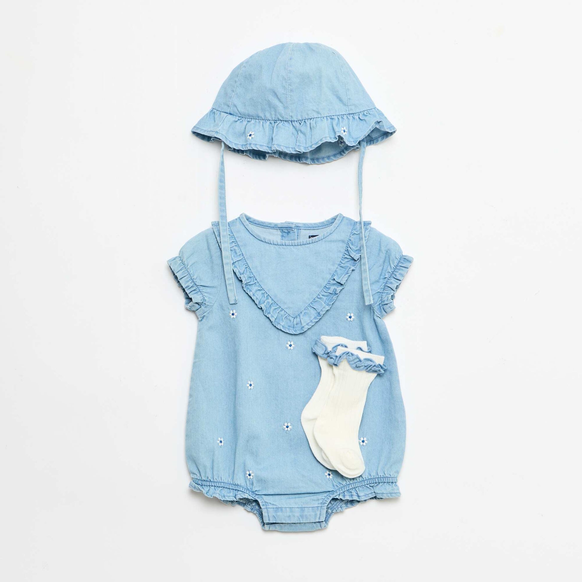 3-Piece Romper  Hat  and Socks Set BLUE