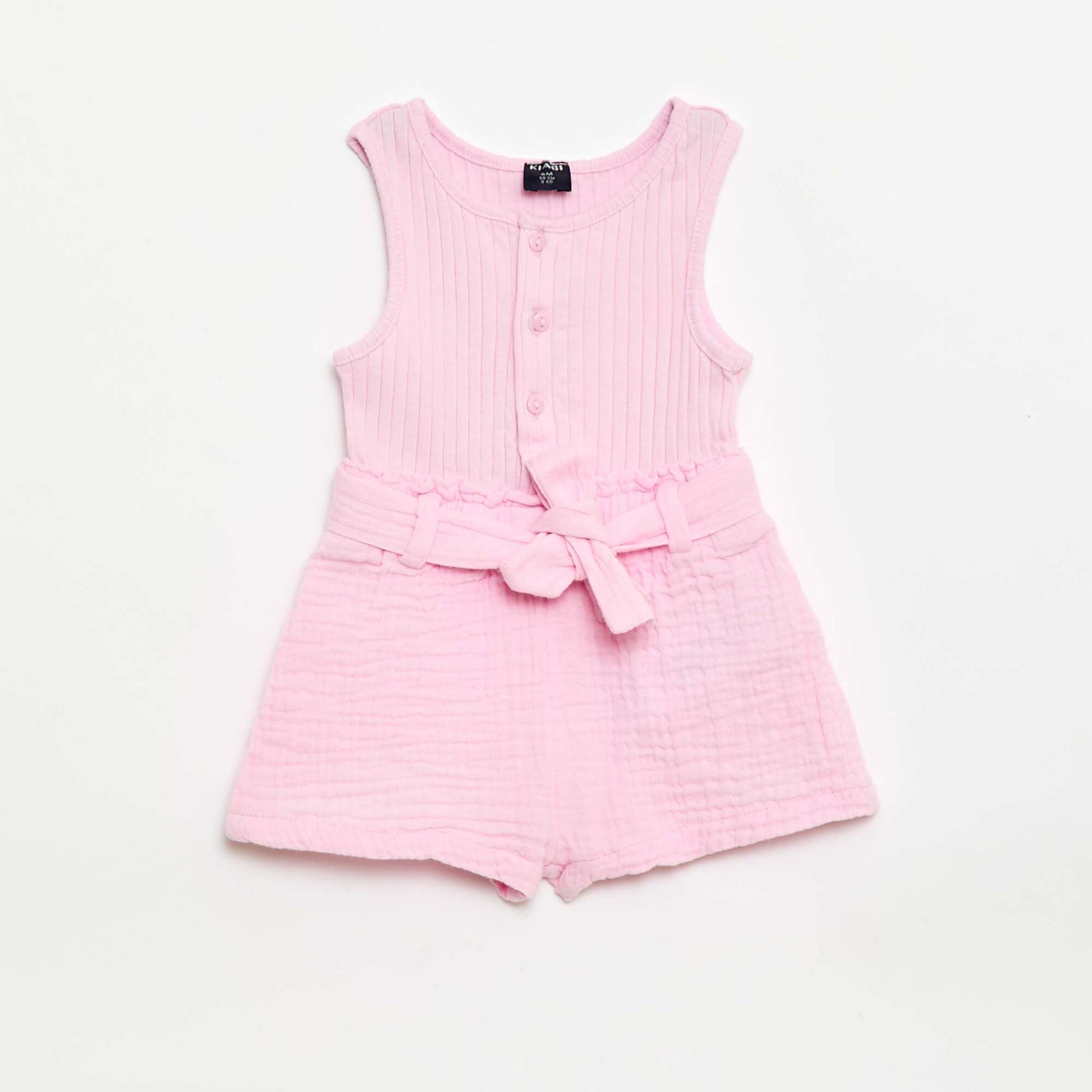 Double cotton gauze romper with tie belt PINK