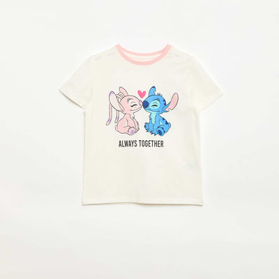 Disney 'Stitch & Angel' Plain Cotton T-shirt WHITE