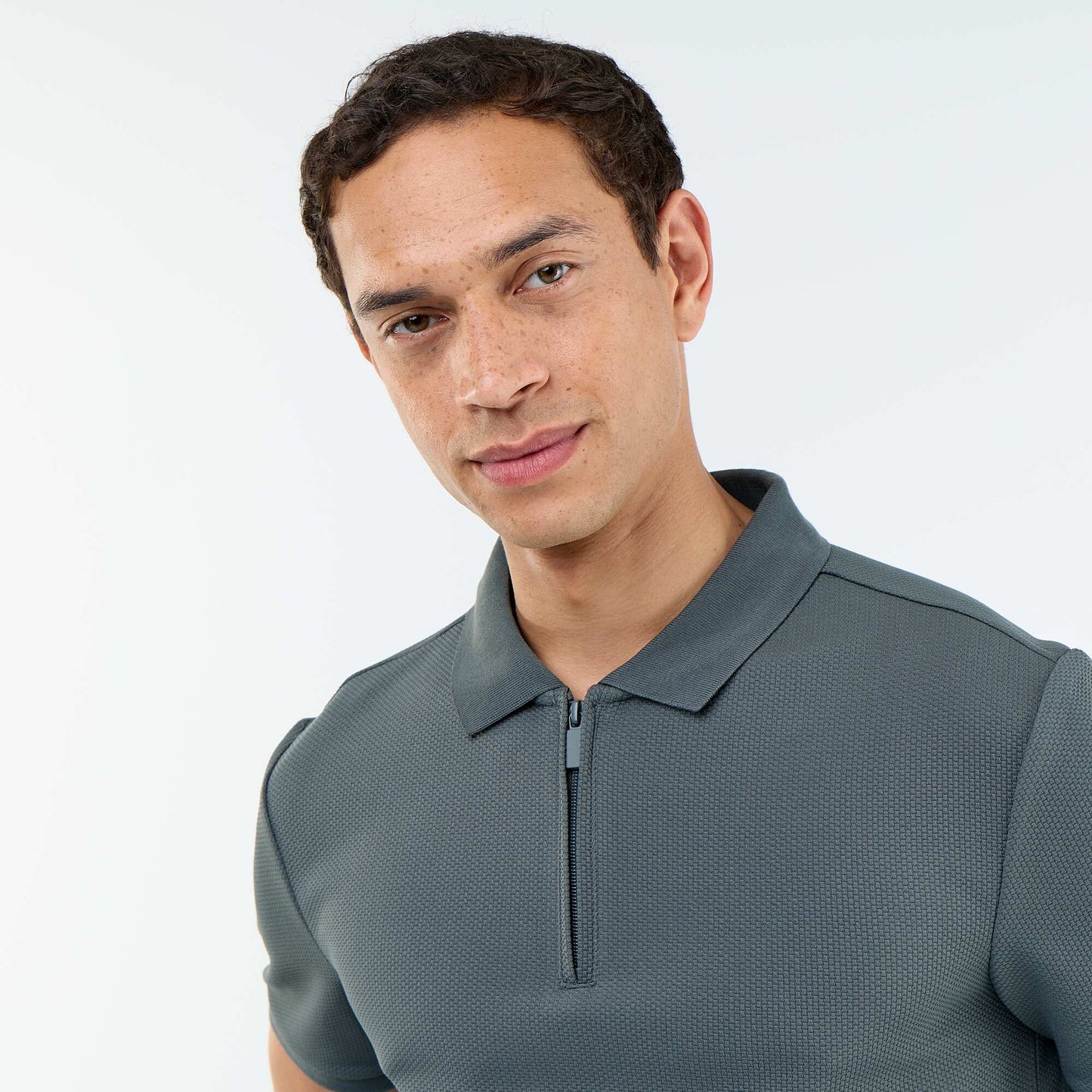 Honeycomb Knit Polo with Zip Collar GREEN