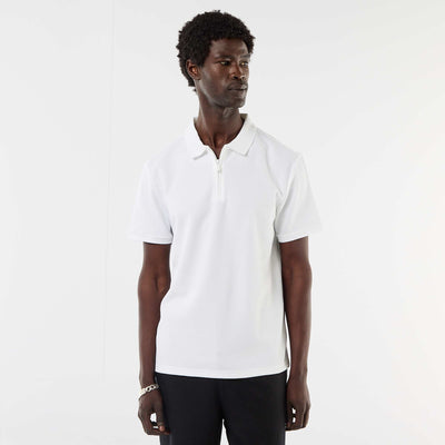 Honeycomb Knit Polo with Zip Collar WHITE