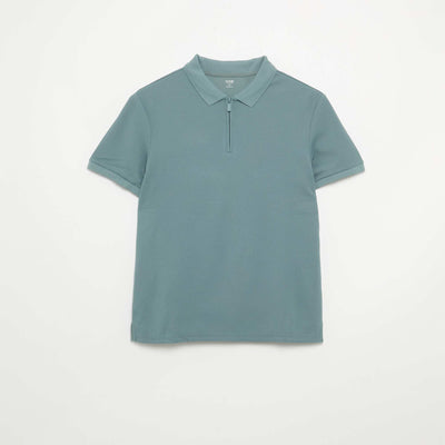 Honeycomb Knit Polo with Zip Collar BLUE