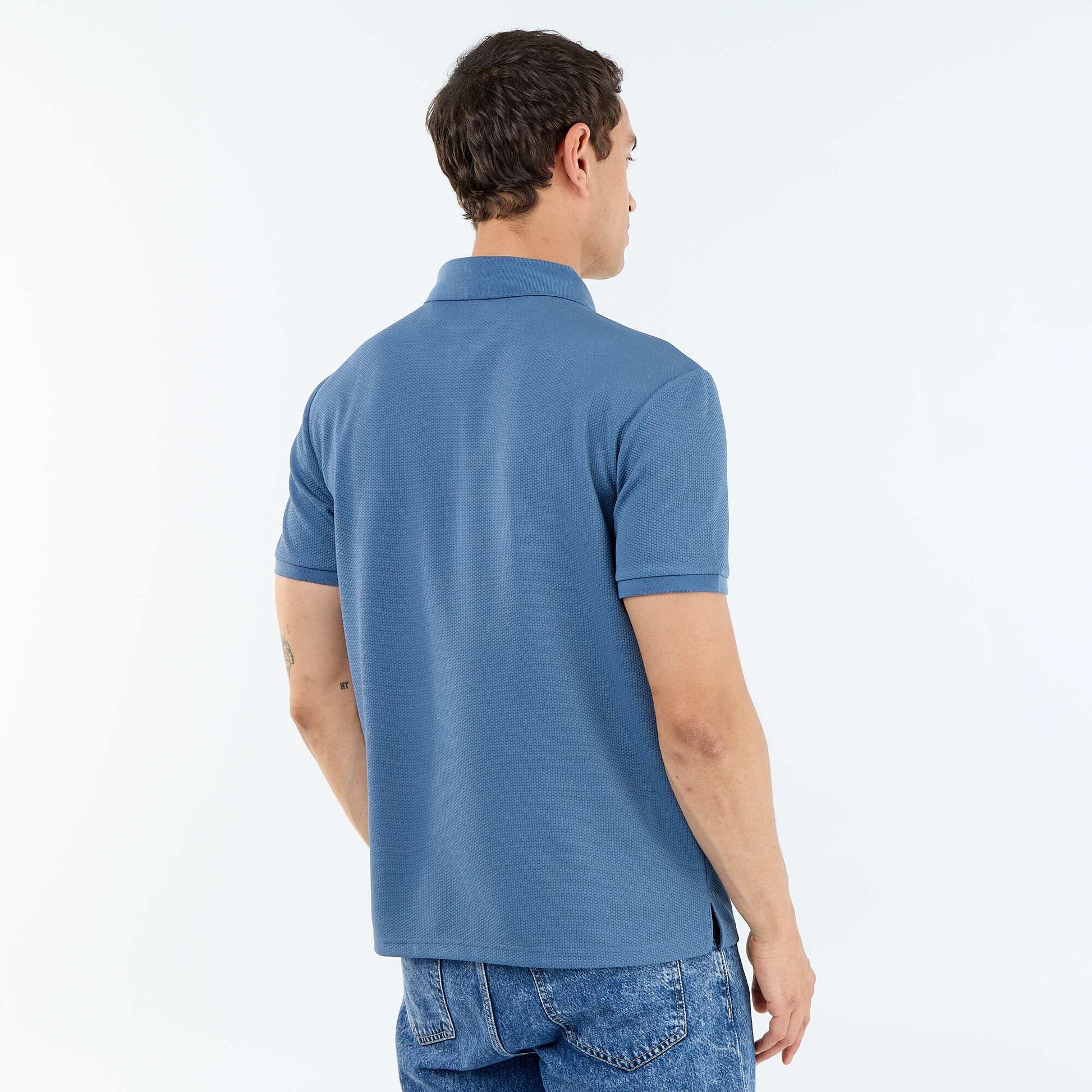 Honeycomb Knit Polo with Zip Collar BLUE