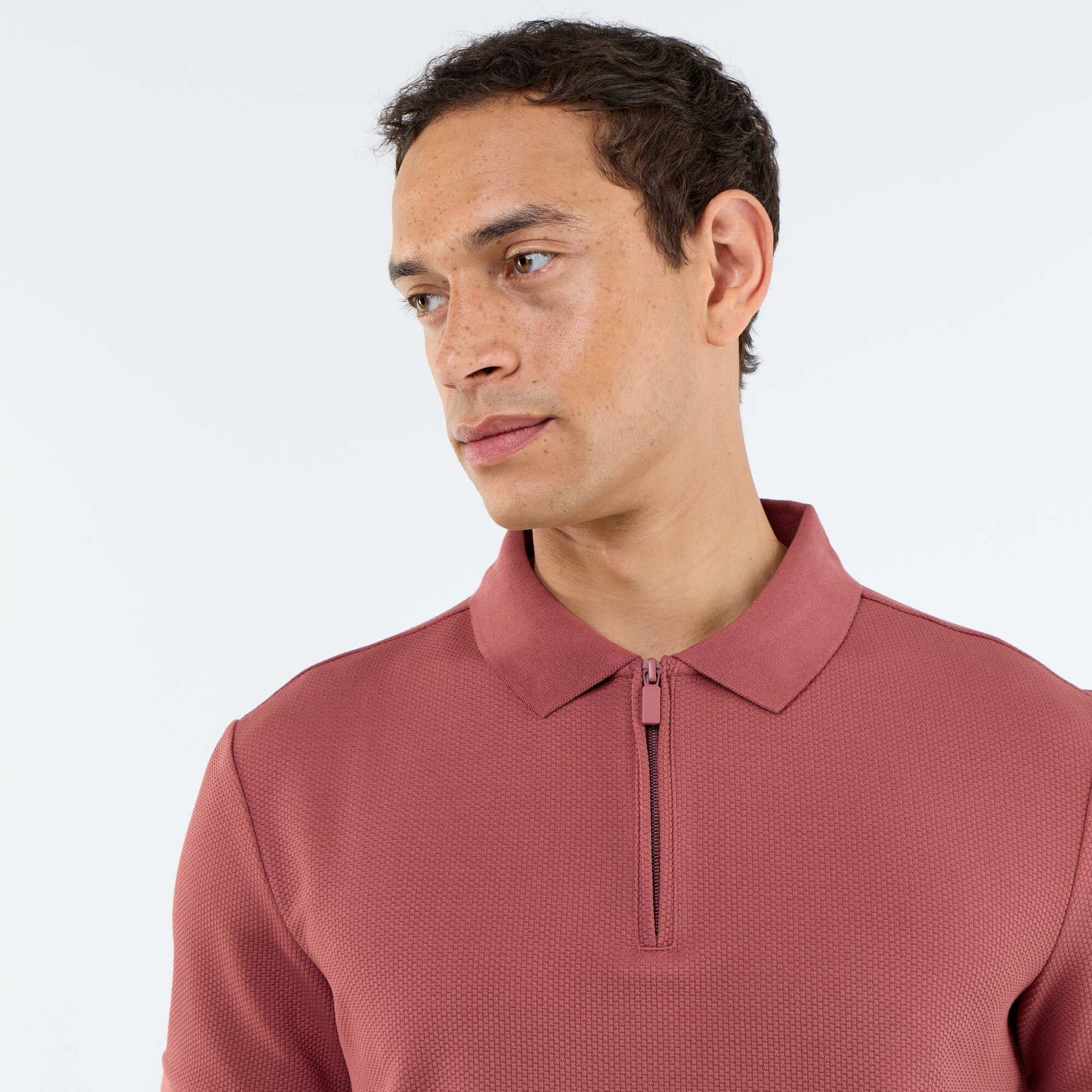 Honeycomb Knit Polo with Zip Collar RED