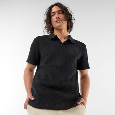 Openwork Knit Polo Shirt BLACK