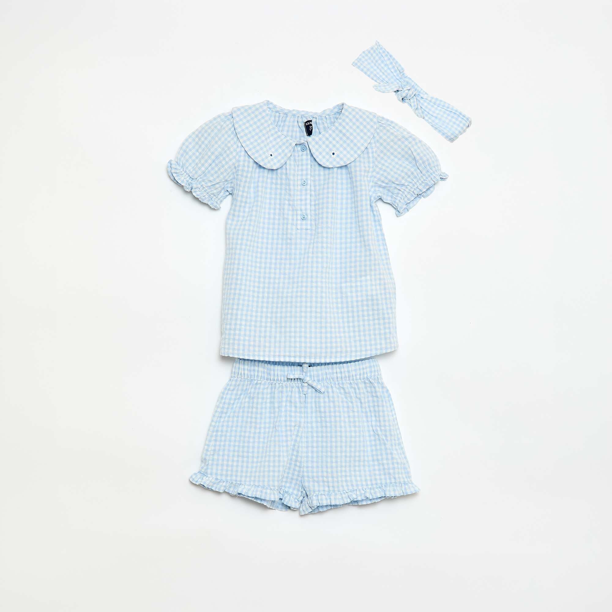 3-piece Gingham Tunic Shorts and Headband Set SKY BLUE – Kiabi