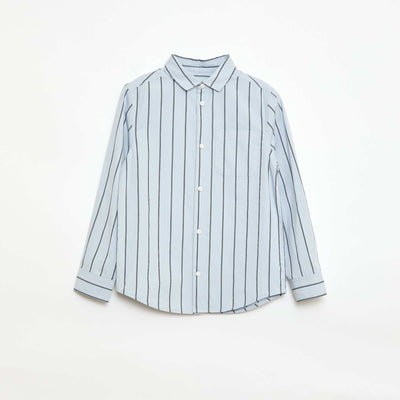 Striped Cotton Shirt with Chest Pocket BLUE