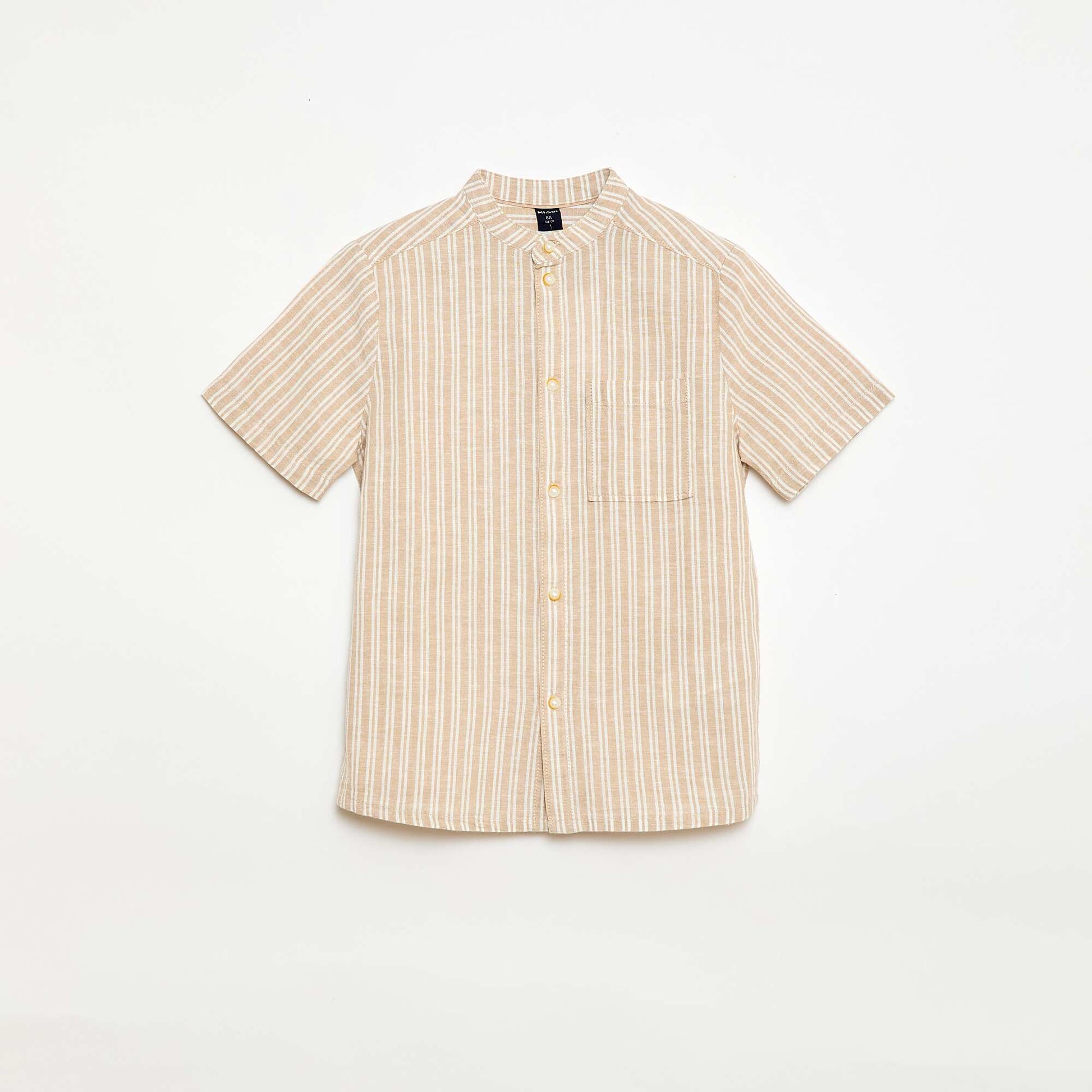 Cotton and linen short-sleeved Mao collar shirt BEIGE