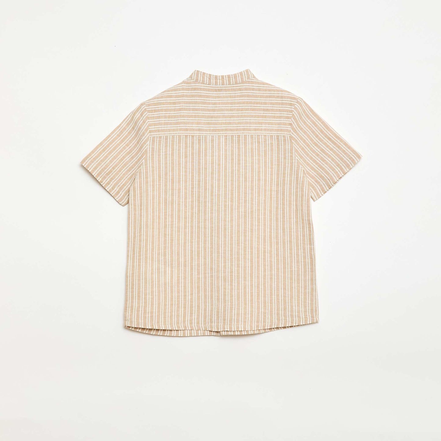 Cotton and linen short-sleeved Mao collar shirt BEIGE