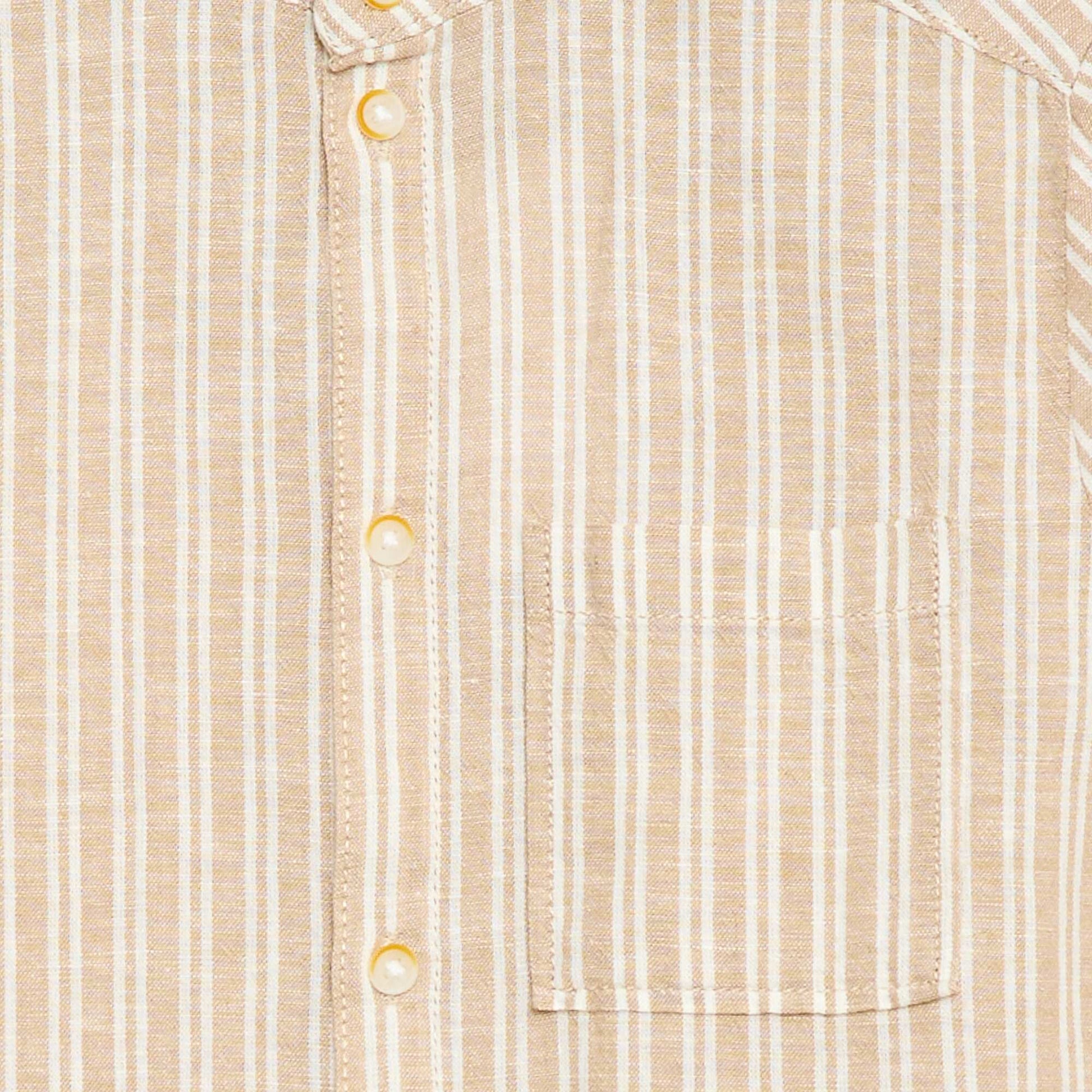 Cotton and linen short-sleeved Mao collar shirt BEIGE