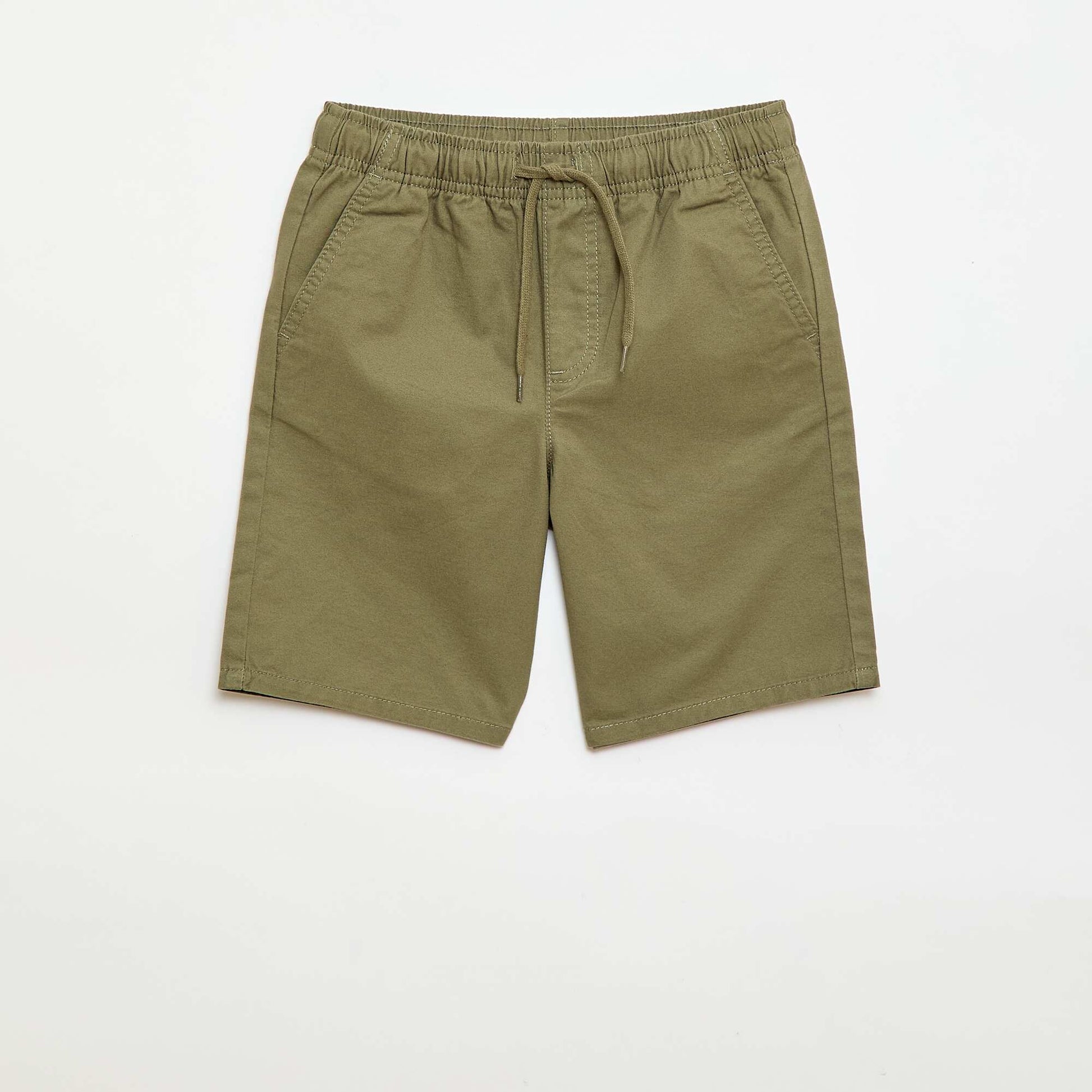 Plain Chino Bermuda Shorts with Drawstrings GREEN