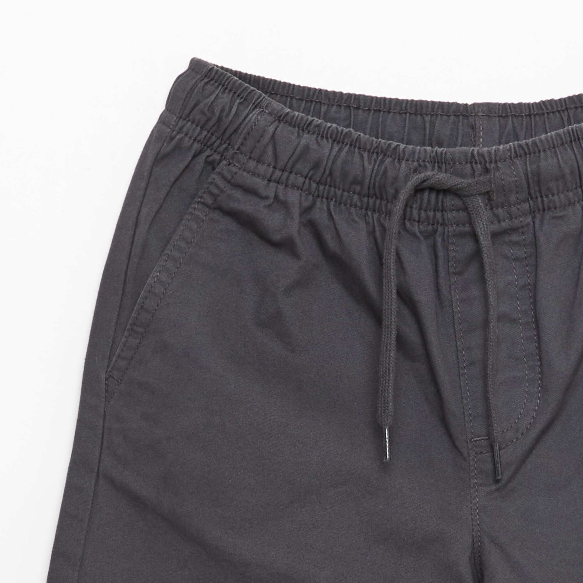 Plain Chino Bermuda Shorts with Drawstrings BLACK