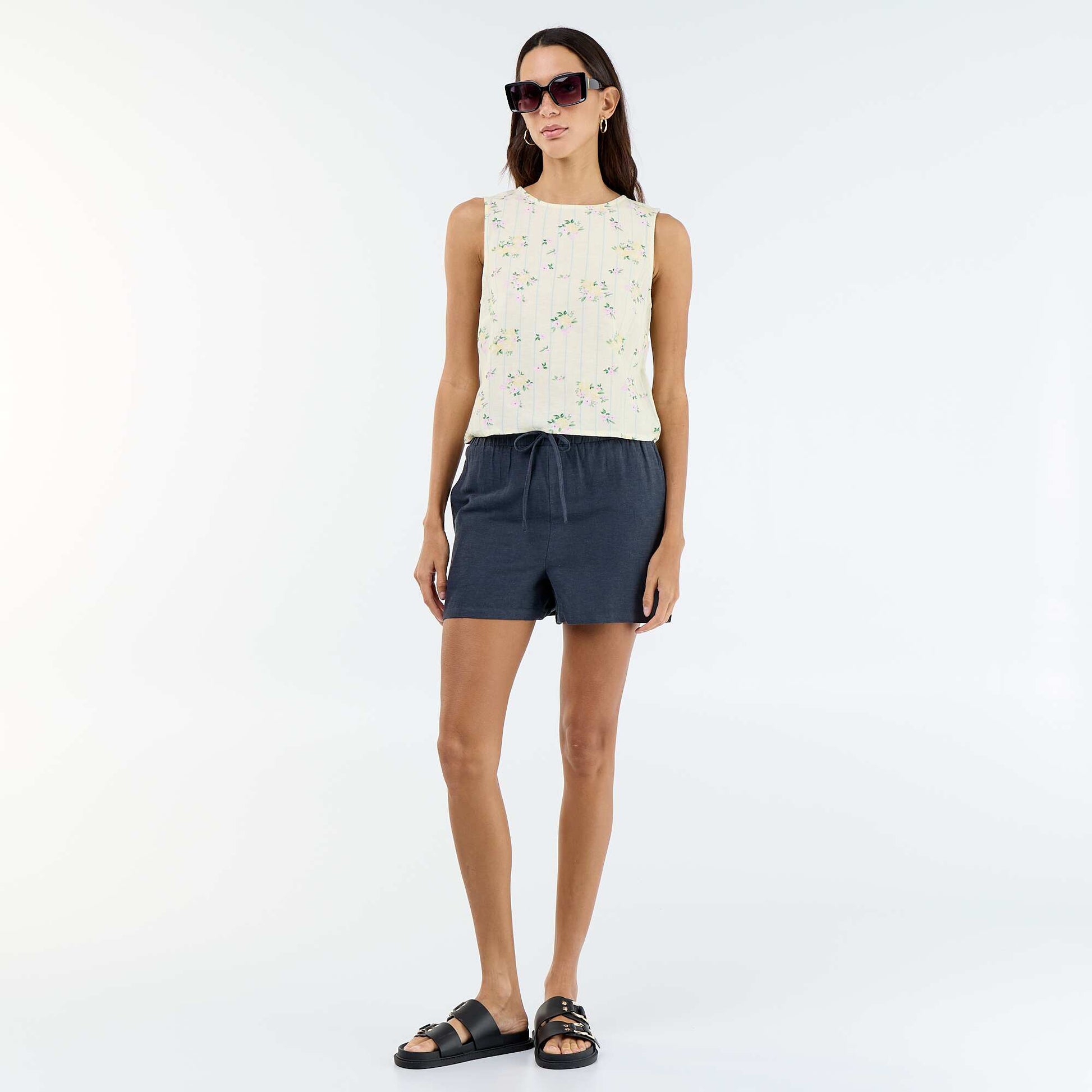 Linen blend shorts BLUE