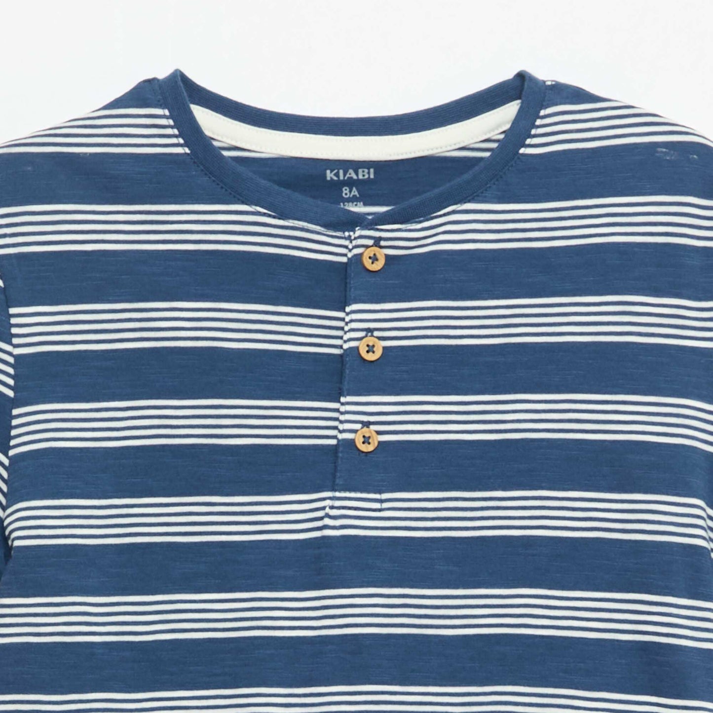 Striped T-shirt with Tunisian Collar BLUE