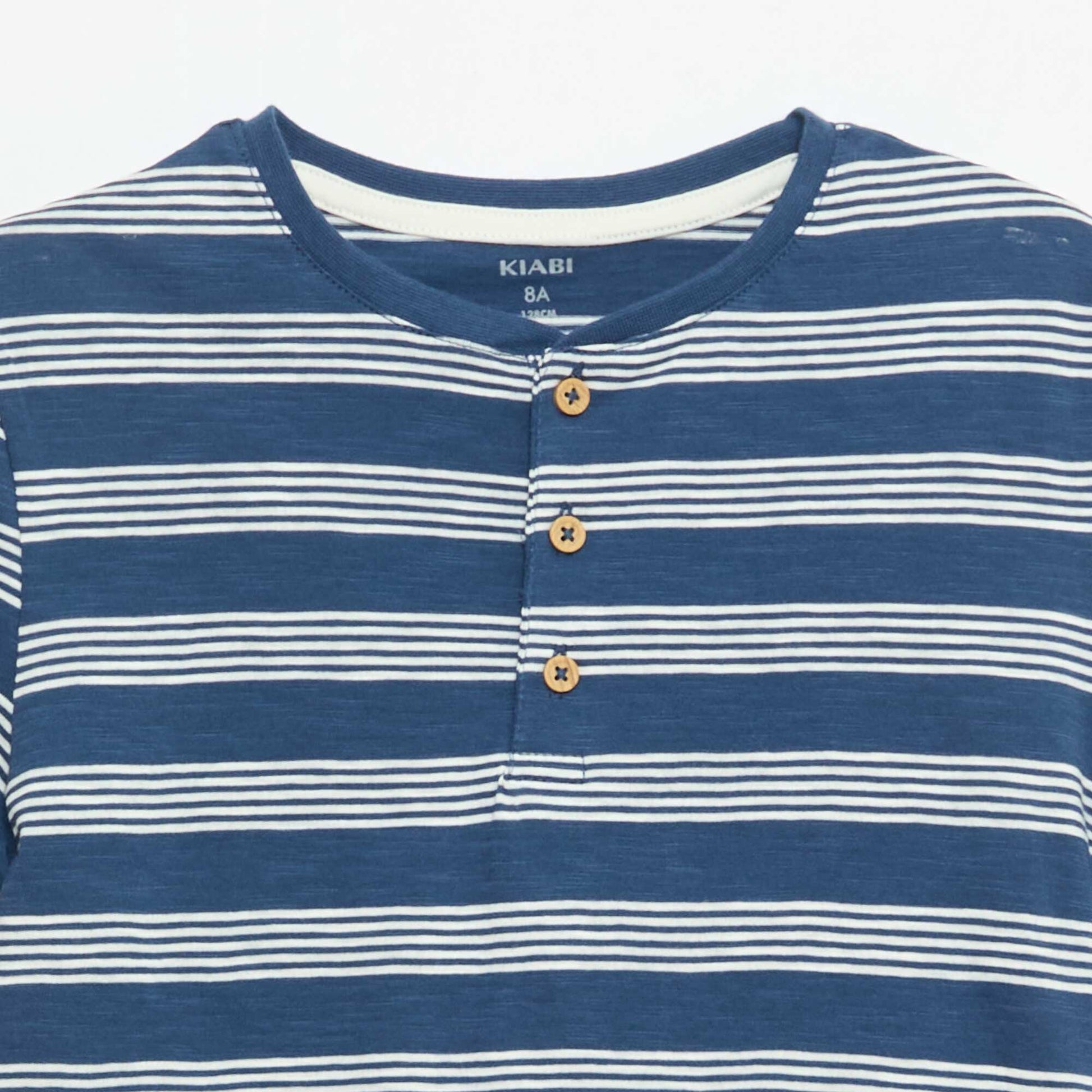 Striped T-shirt with Tunisian Collar BLUE