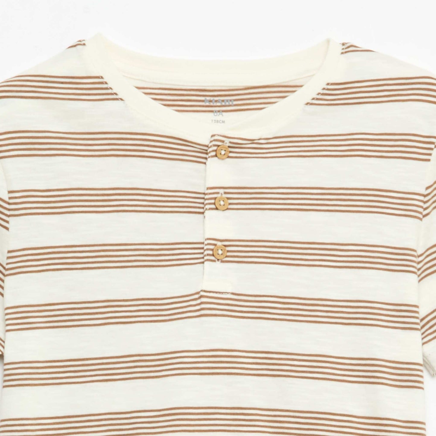 Striped T-shirt with Tunisian Collar BEIGE
