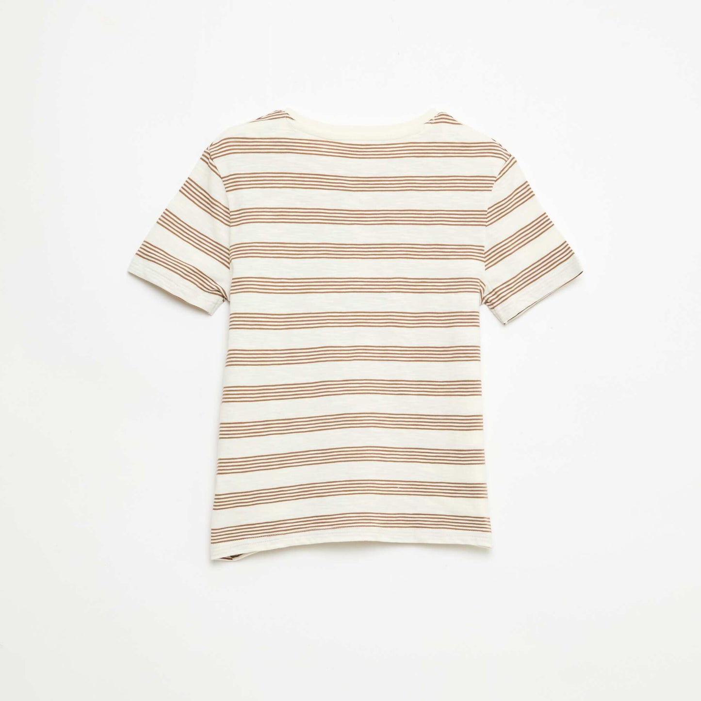 Striped T-shirt with Tunisian Collar BEIGE