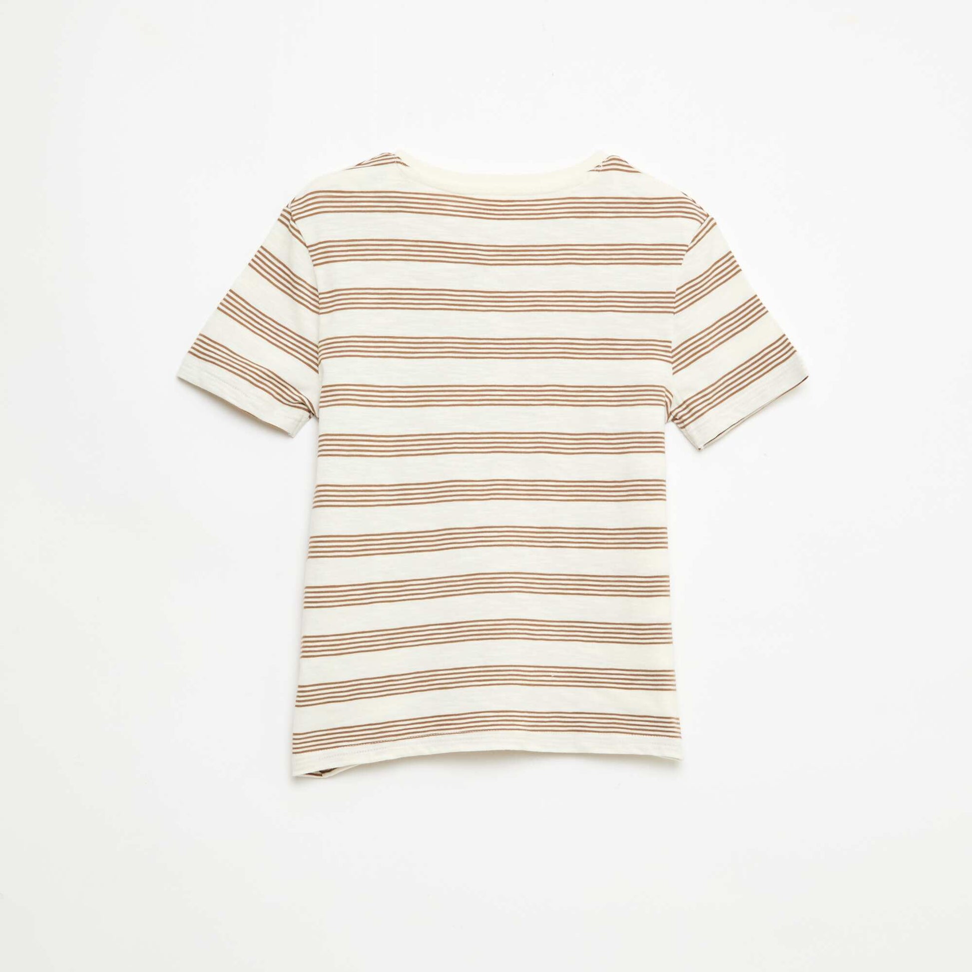 Striped T-shirt with Tunisian Collar BEIGE