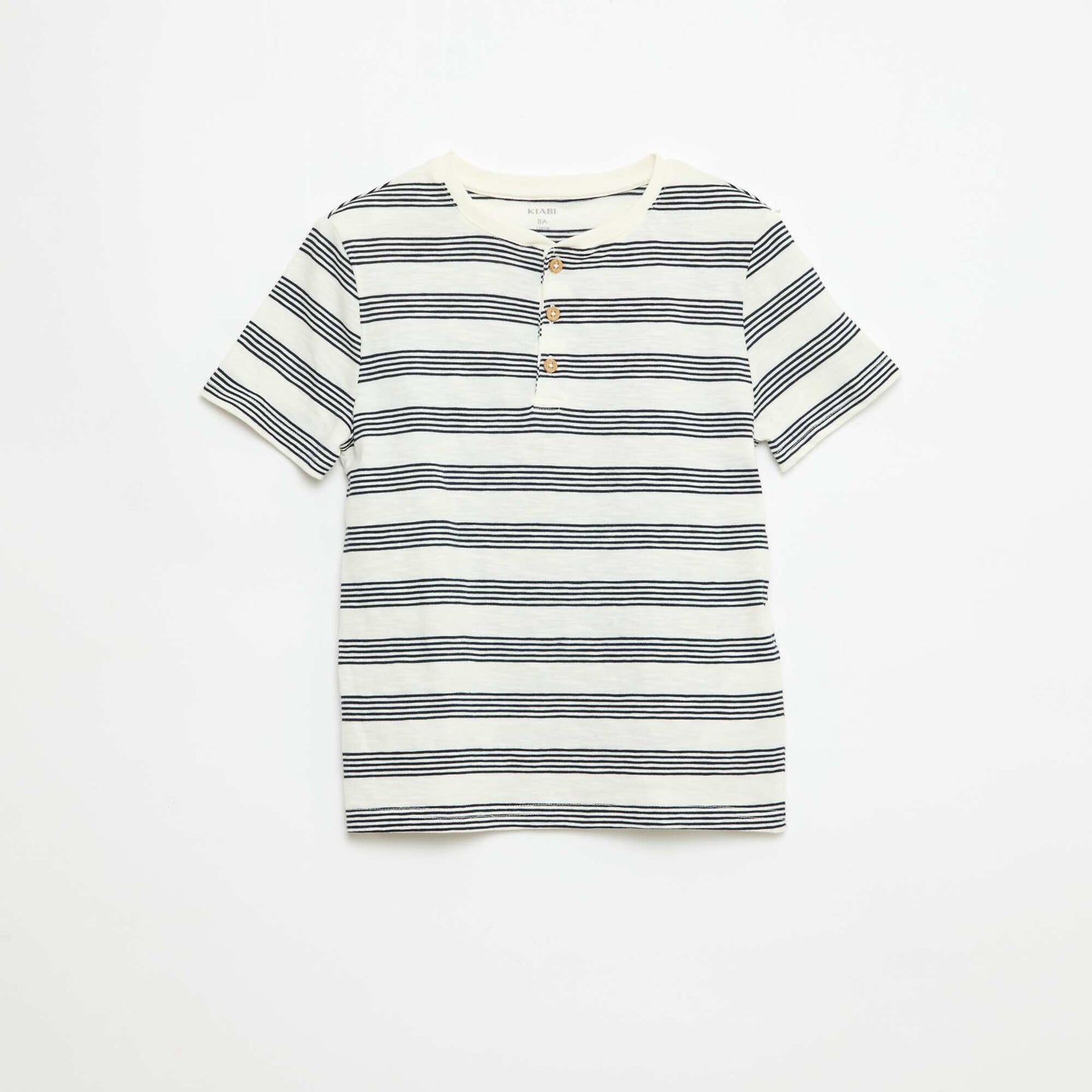Striped T-shirt with Tunisian Collar BEIGE
