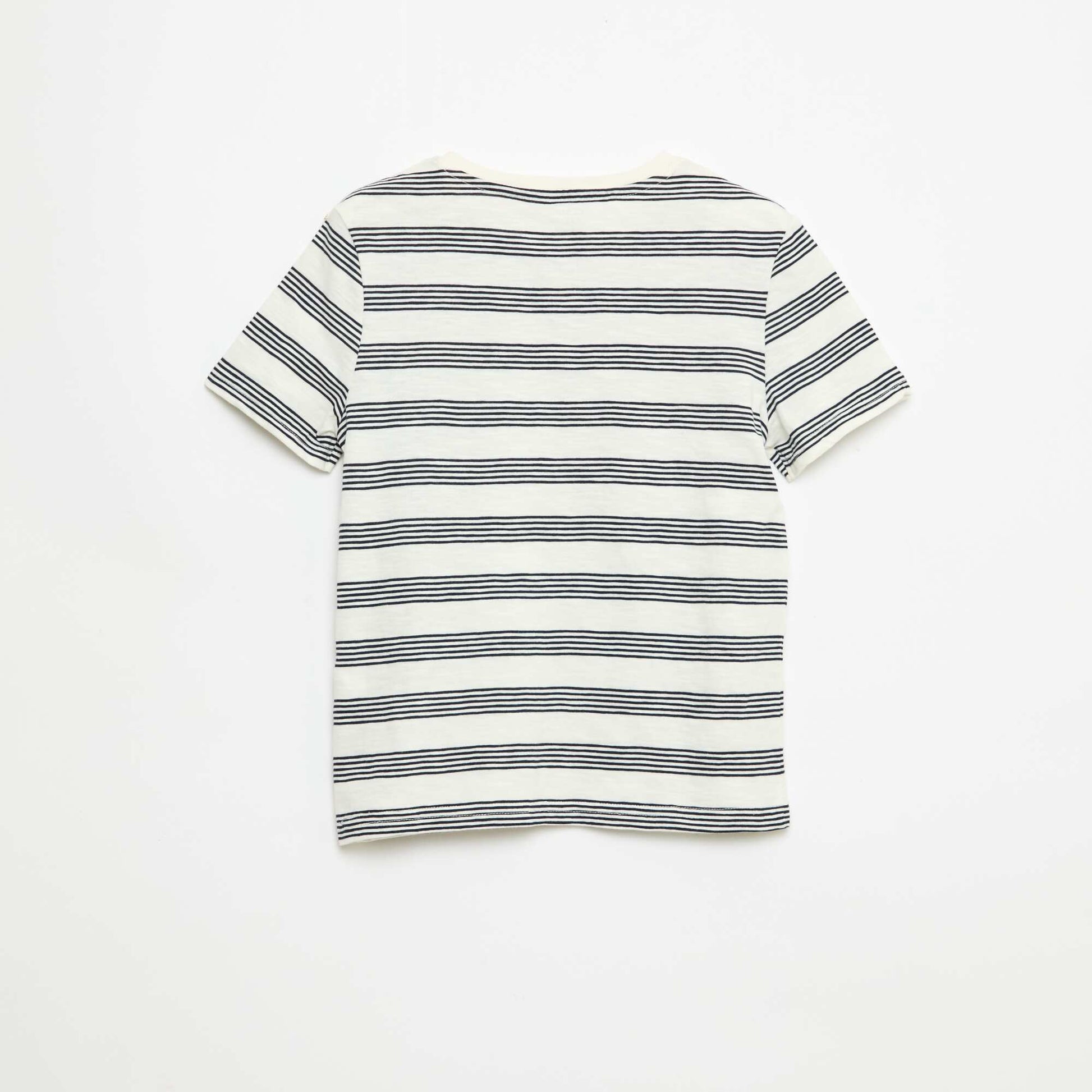 Striped T-shirt with Tunisian Collar BEIGE