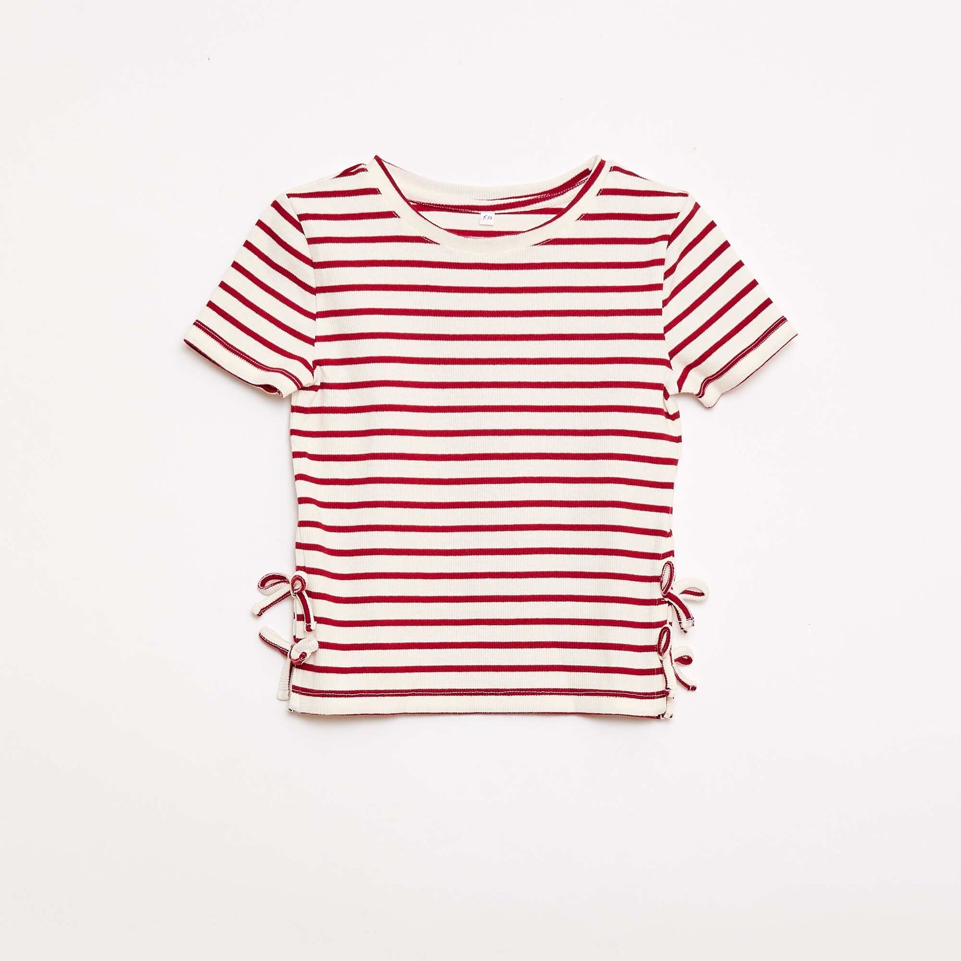 Plain T-shirt with Decorative Knots RED