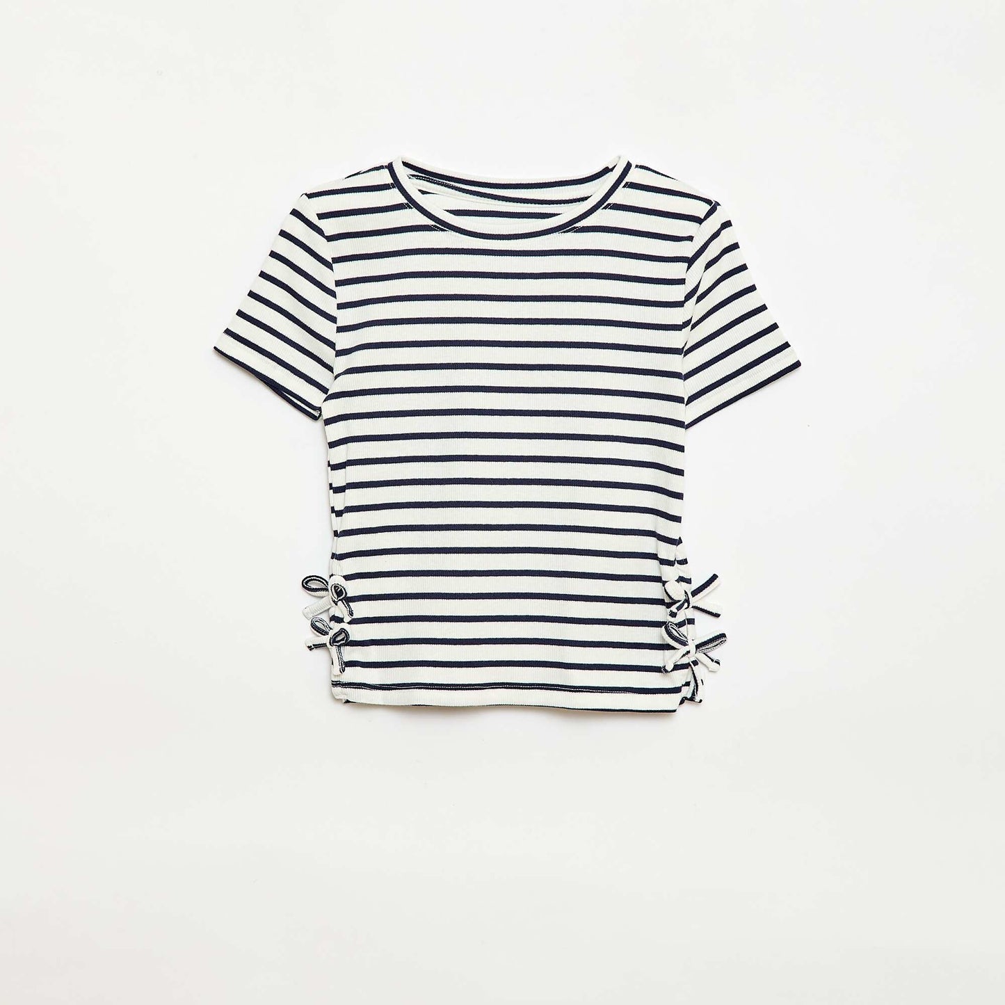Plain T-shirt with Decorative Knots BLUE